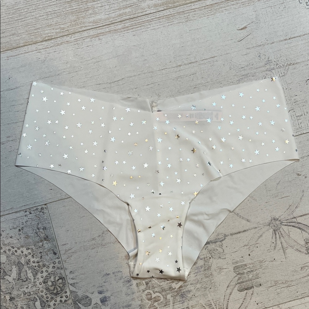 Victoria's Secret White and Silver Star Cheeky Panties Size Medium